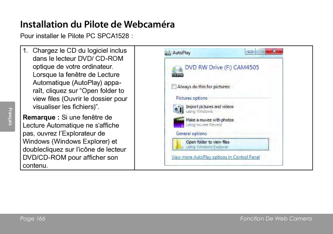 COBY electronic CAM3005 instruction manual Installation du Pilote de Webcaméra 