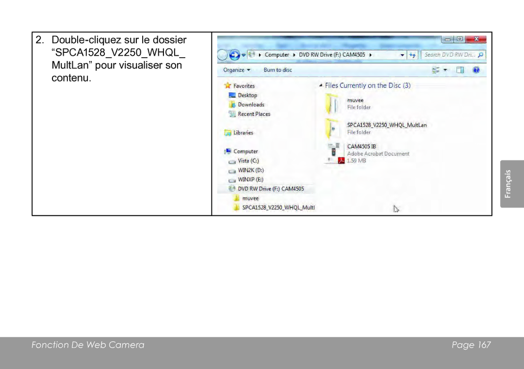 COBY electronic CAM3005 instruction manual Fonction De Web Camera 