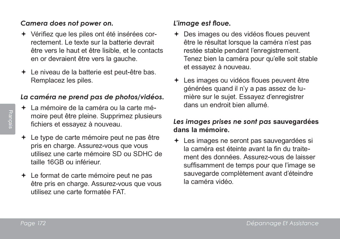 COBY electronic CAM3005 instruction manual La caméra ne prend pas de photos/vidéos, Dans la mémoire 