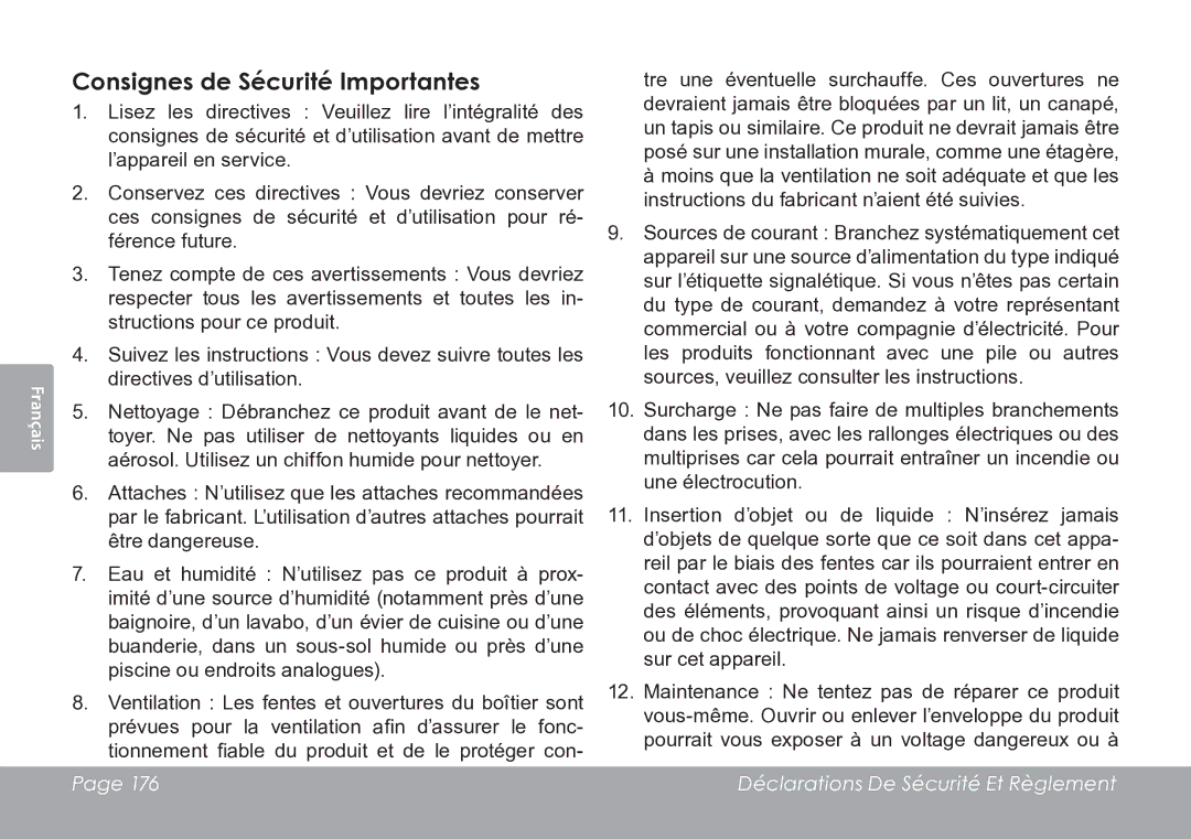 COBY electronic CAM3005 instruction manual Consignes de Sécurité Importantes 