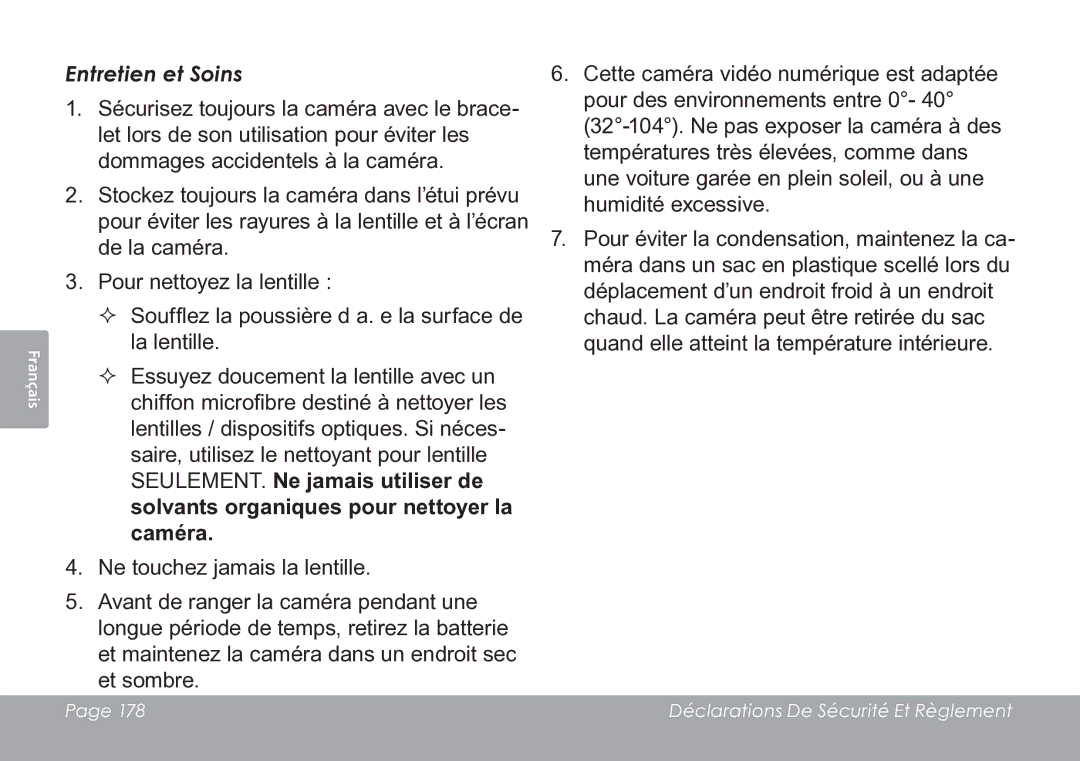 COBY electronic CAM3005 instruction manual Entretien et Soins 