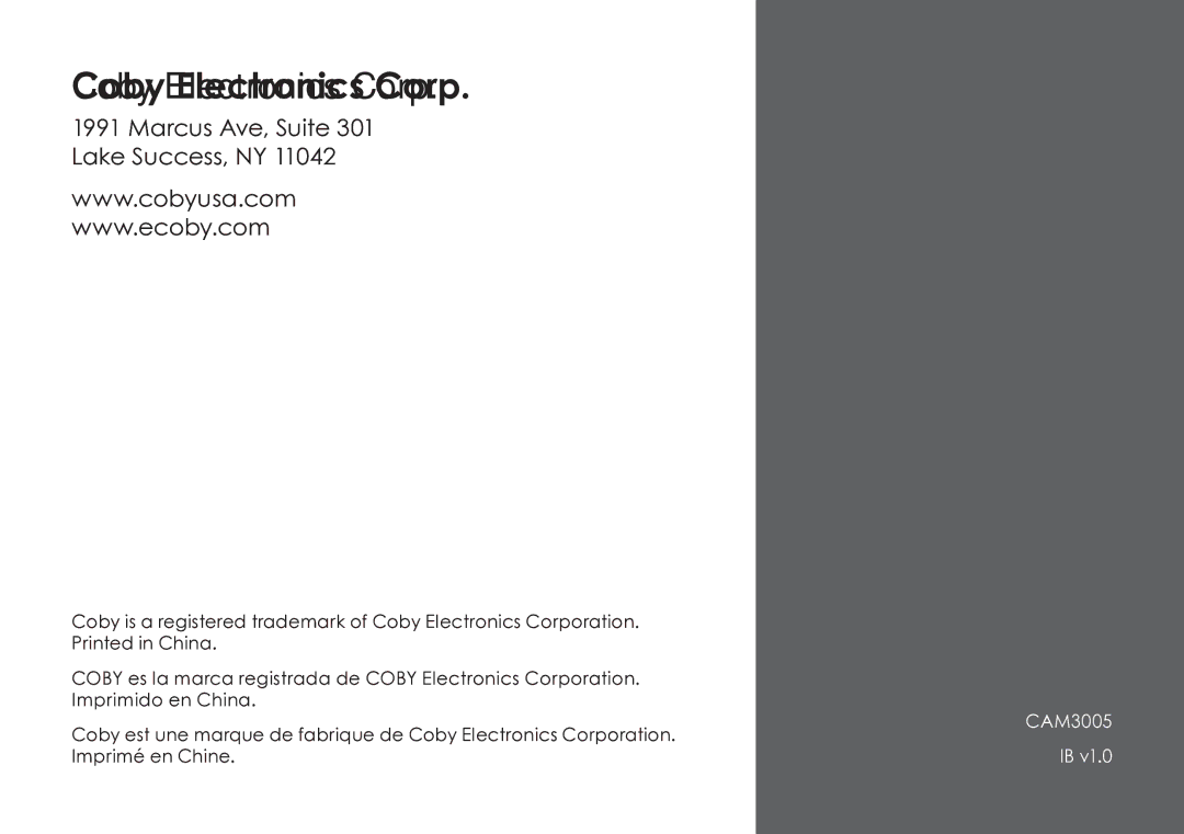 COBY electronic CAM3005 instruction manual Coby Electronics Corp 