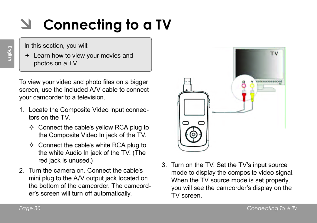 COBY electronic CAM3005 instruction manual ÂÂ Connecting to a TV 