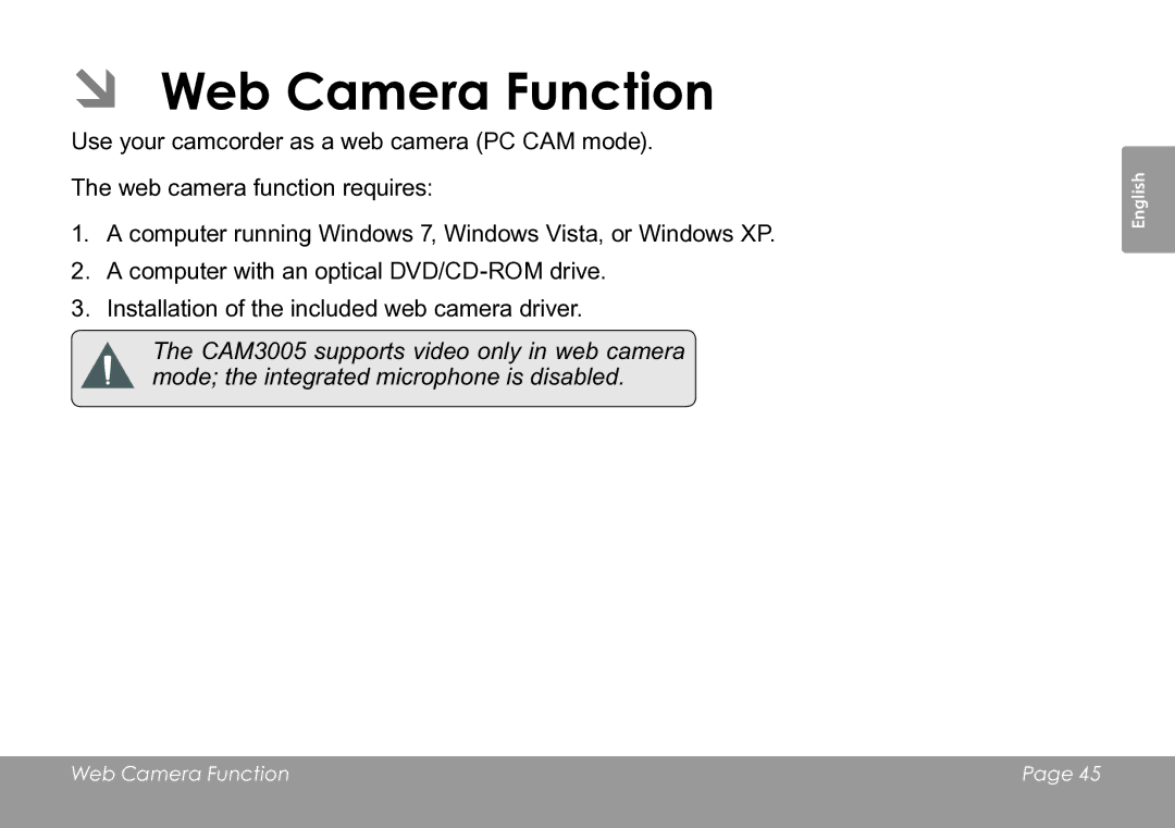 COBY electronic CAM3005 instruction manual ÂÂ Web Camera Function 