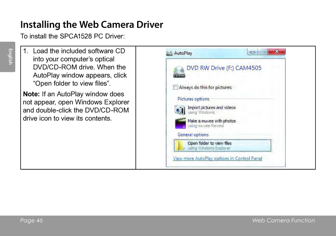 COBY electronic CAM3005 instruction manual Installing the Web Camera Driver 