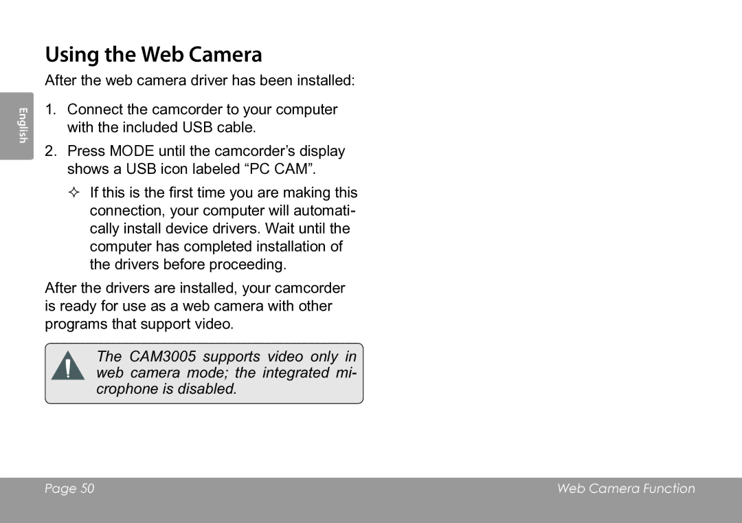 COBY electronic CAM3005 instruction manual Using the Web Camera 