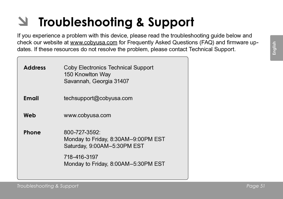 COBY electronic CAM3005 instruction manual ÂÂ Troubleshooting & Support 