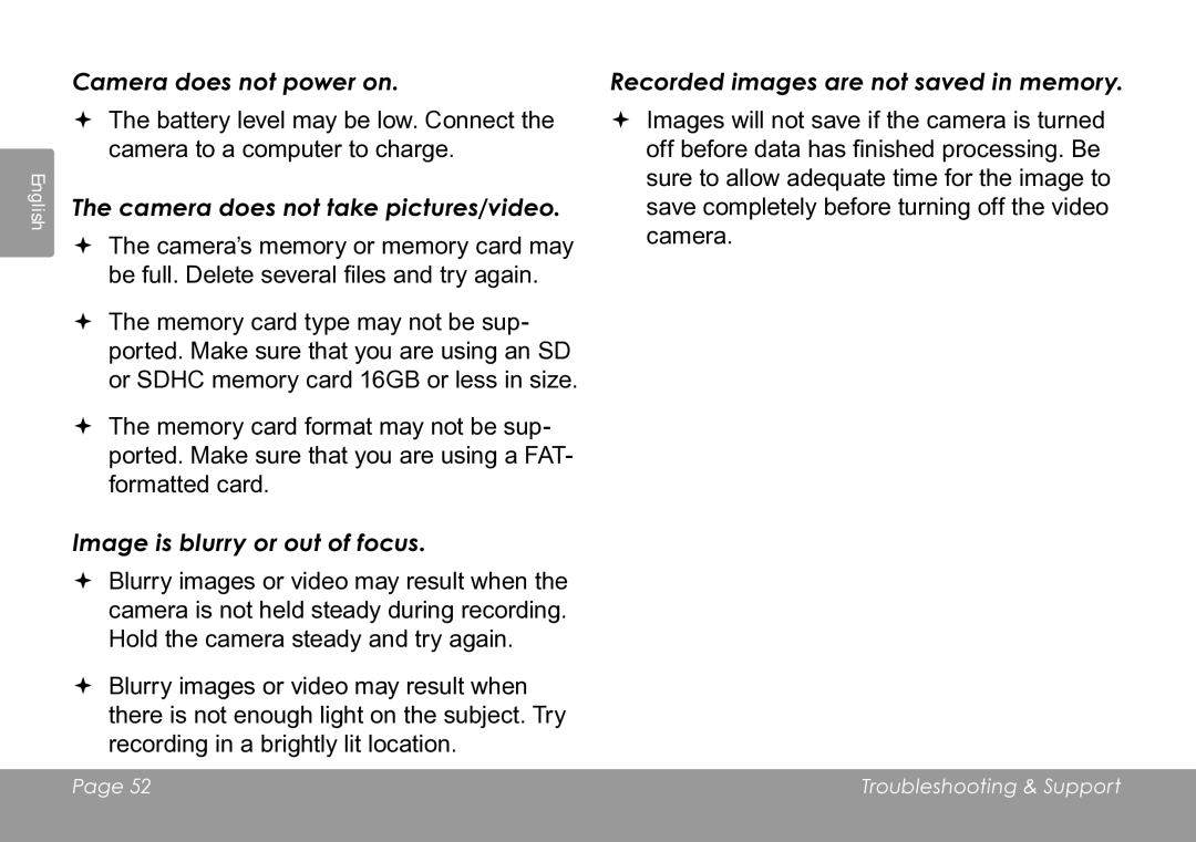 COBY electronic CAM3005 instruction manual Camera does not power on 