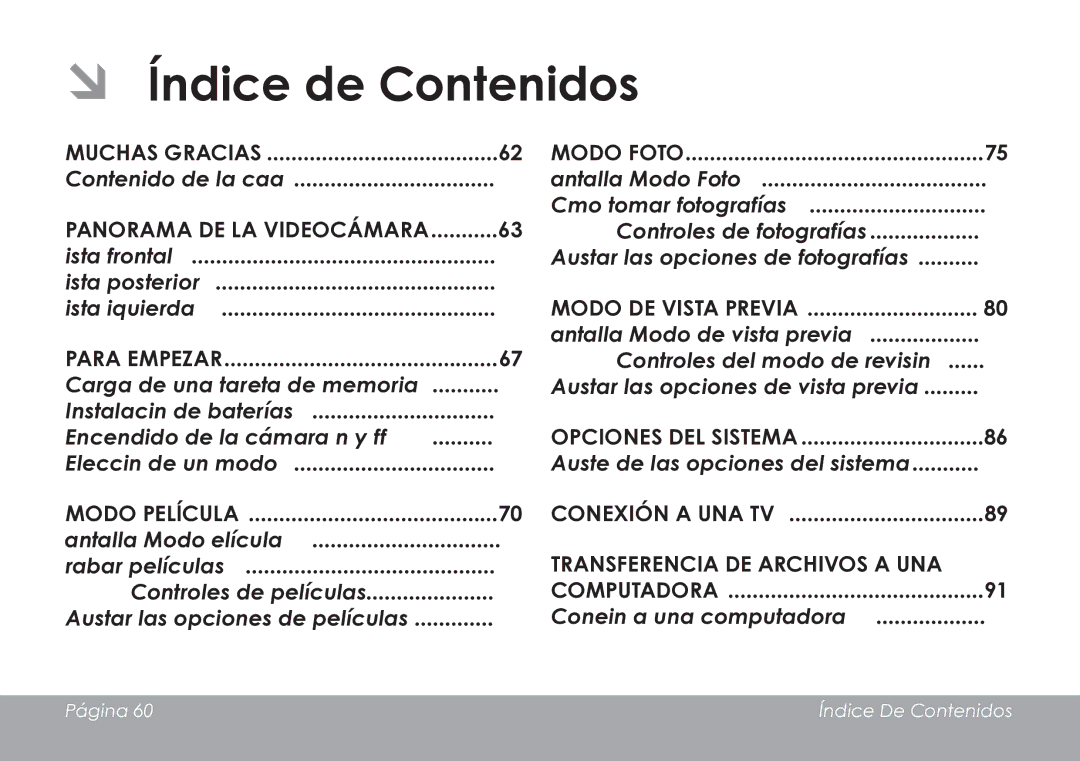 COBY electronic CAM3005 instruction manual ÂÂ Índice de Contenidos, Panorama DE LA Videocámara 