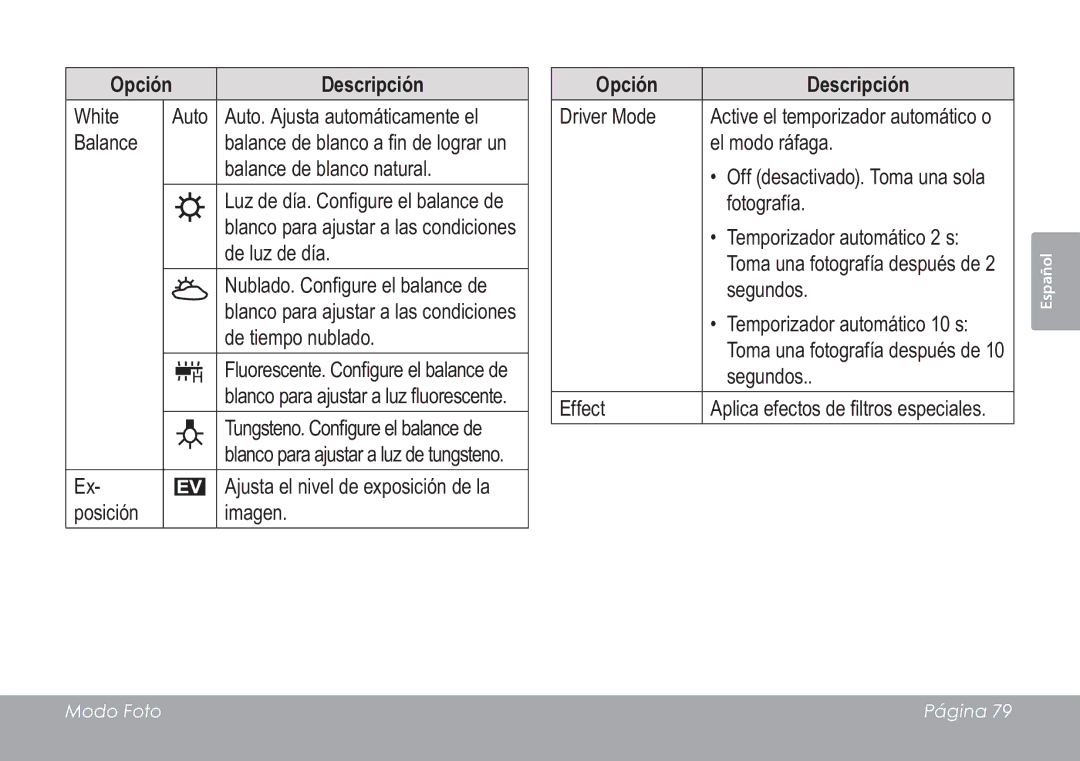 COBY electronic CAM3005 instruction manual Ajusta el nivel de exposición de la 