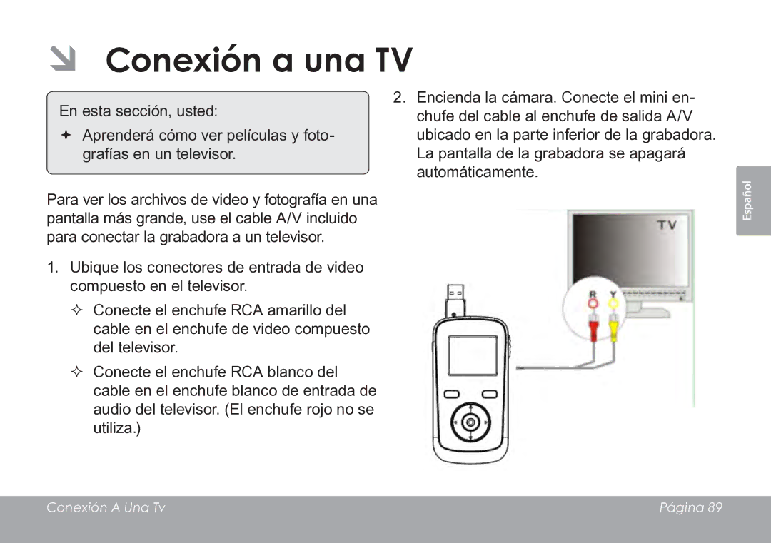 COBY electronic CAM3005 instruction manual ÂÂ Conexión a una TV 