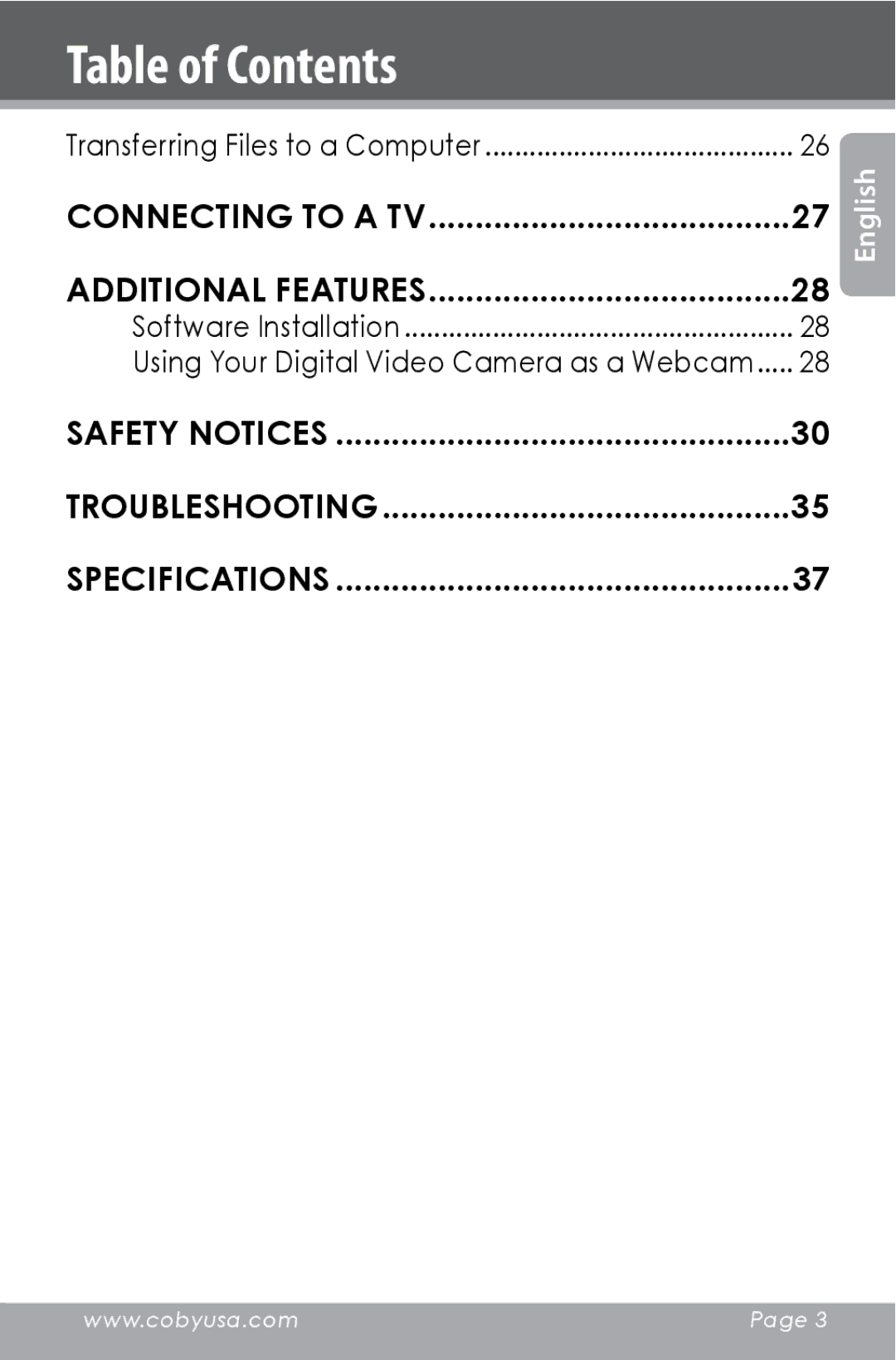 COBY electronic CAM4000 instruction manual Connecting to a TV Additional Features 