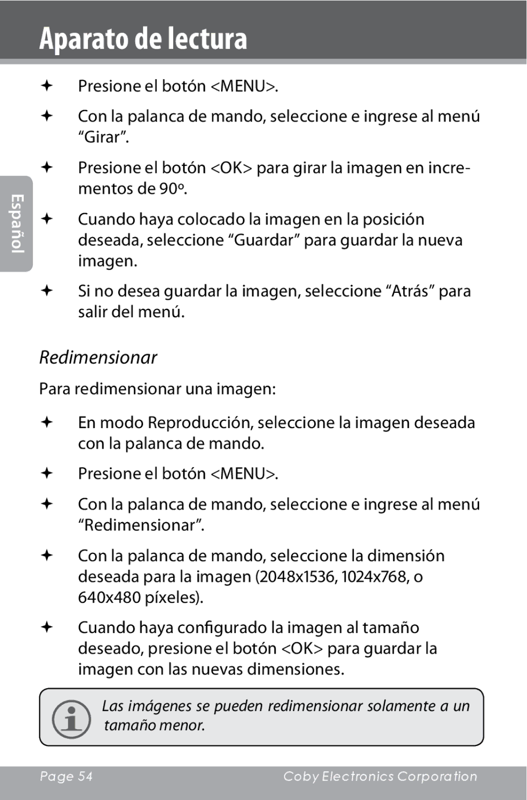 COBY electronic CAM4000 instruction manual Redimensionar 