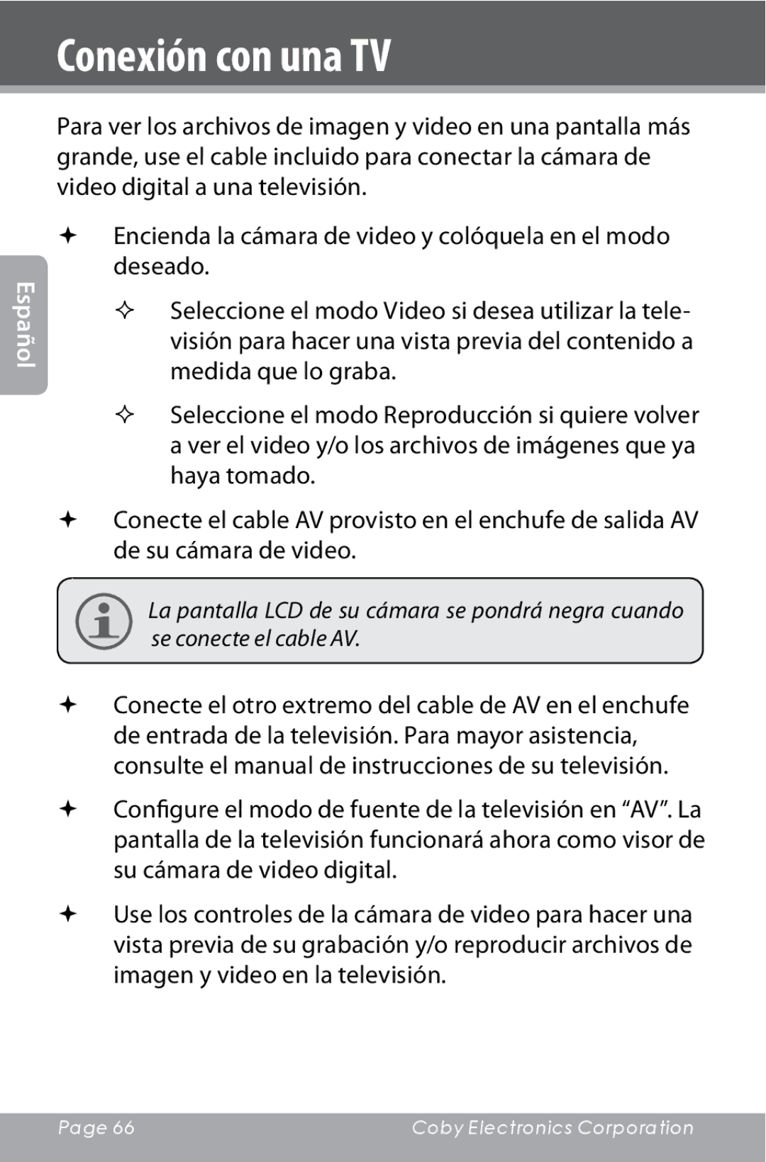 COBY electronic CAM4000 instruction manual Conexión con una TV 