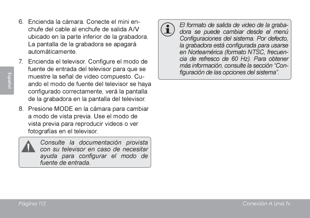 COBY electronic CAM4505 instruction manual Página Conexión a Una Tv 