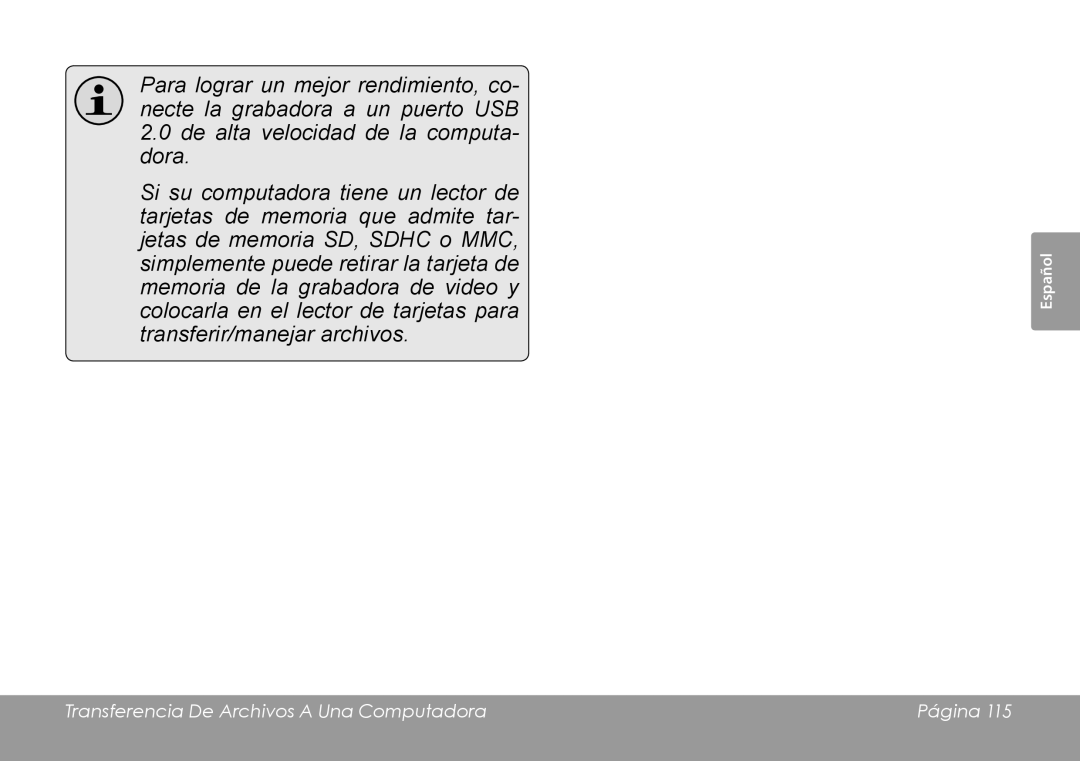 COBY electronic CAM4505 instruction manual Transferencia De Archivos a Una Computadora Página 