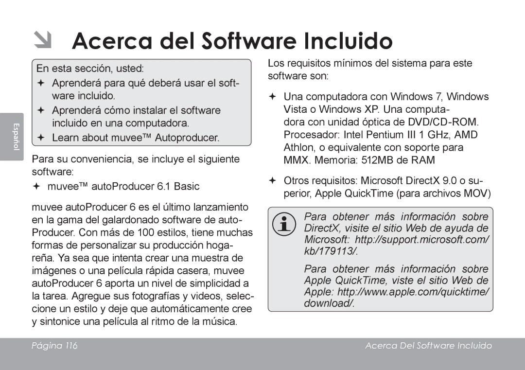 COBY electronic CAM4505 instruction manual ÂÂ Acerca del Software Incluido 