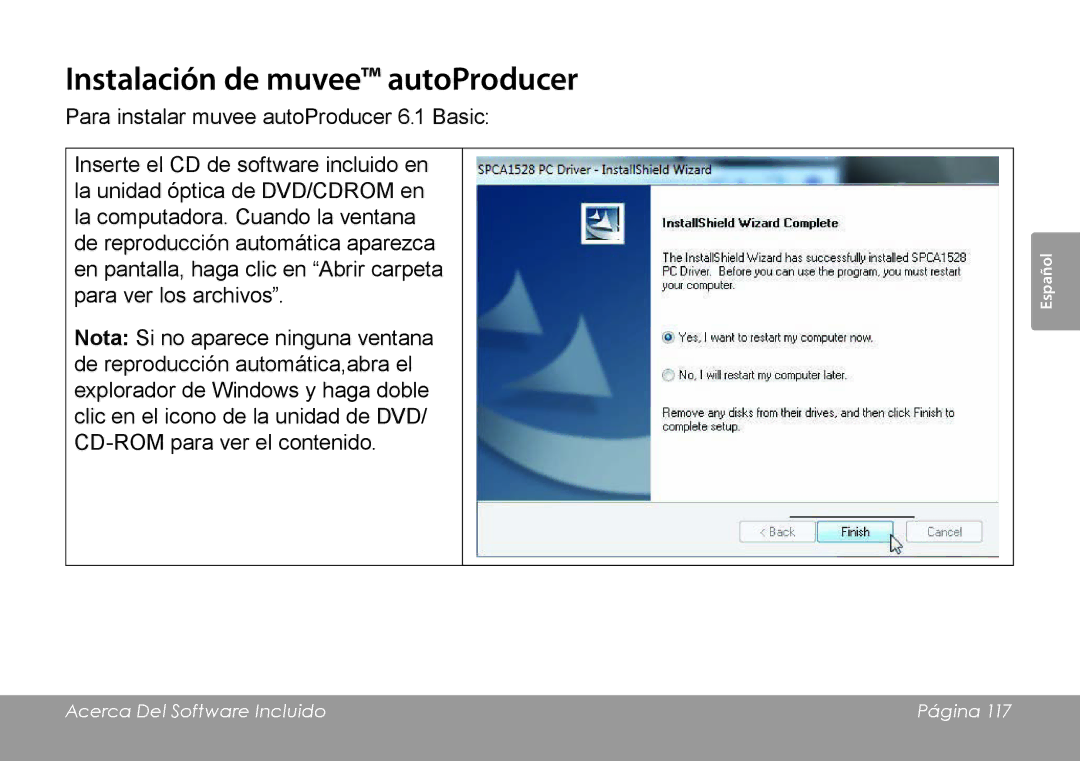 COBY electronic CAM4505 instruction manual Instalación de muvee autoProducer 