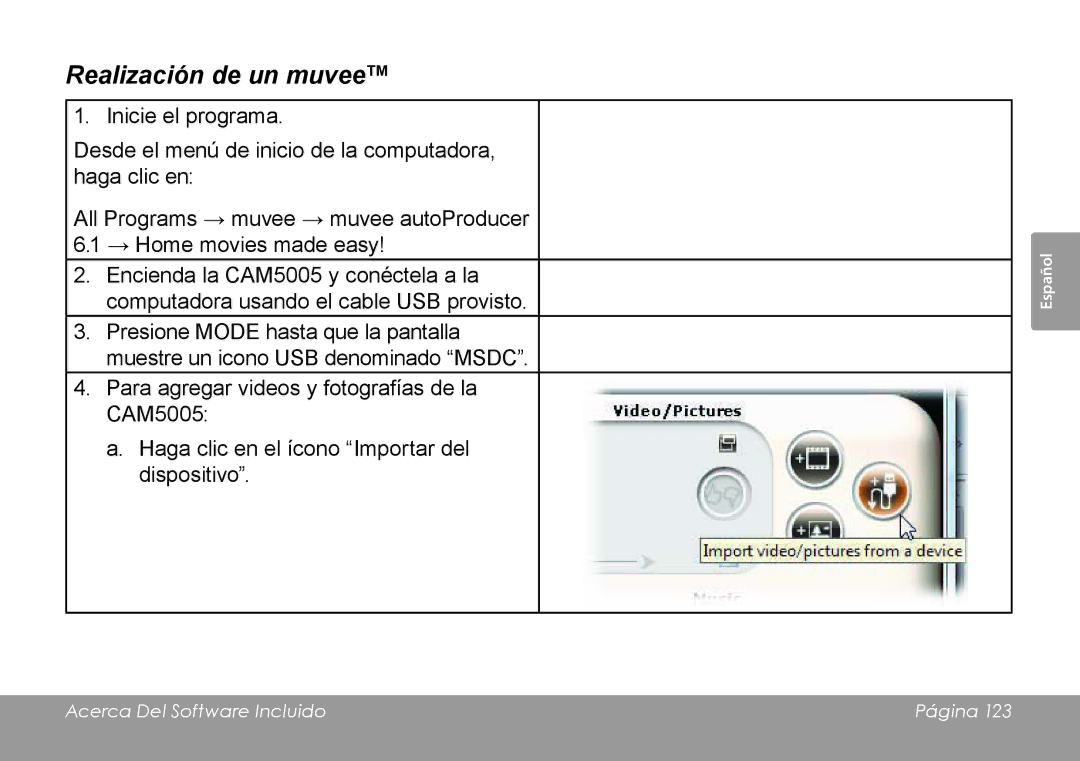 COBY electronic CAM4505 instruction manual Realización de un muvee 