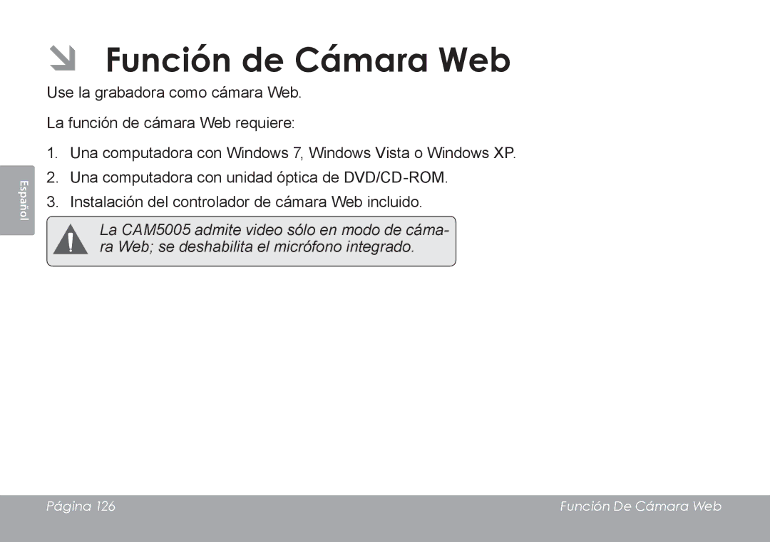 COBY electronic CAM4505 instruction manual ÂÂ Función de Cámara Web 