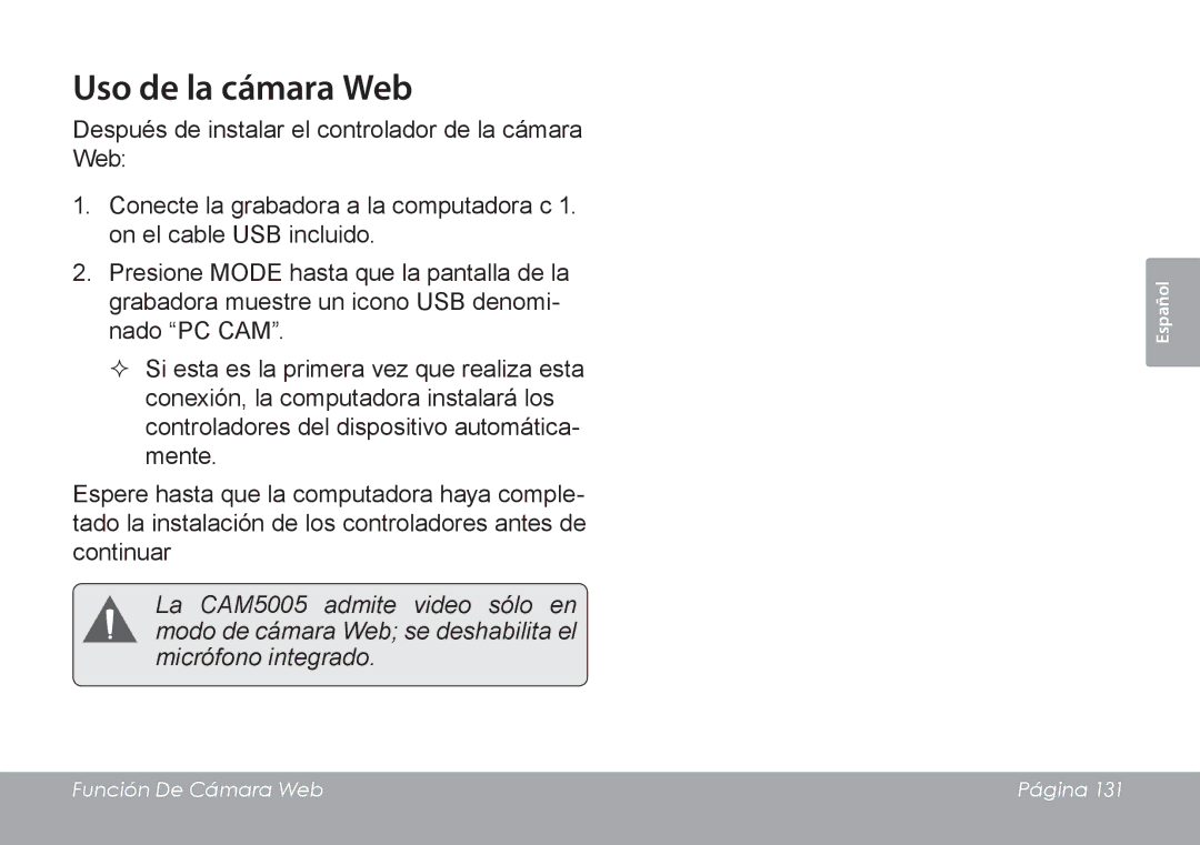 COBY electronic CAM4505 instruction manual Uso de la cámara Web 