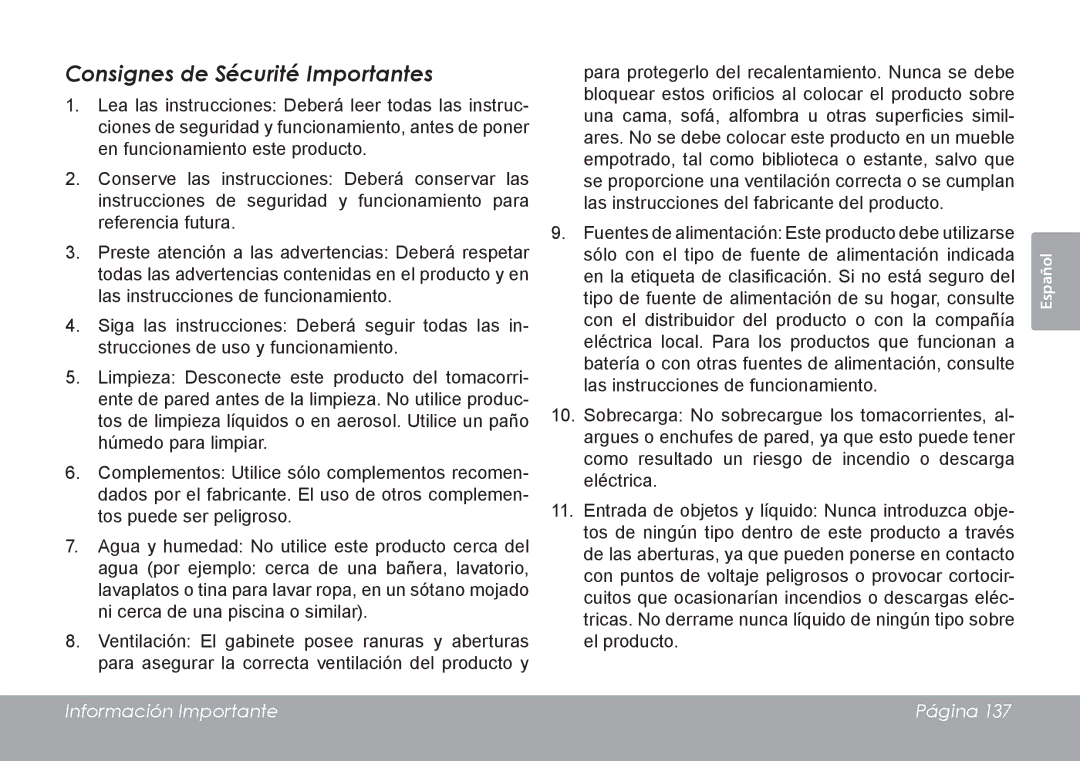 COBY electronic CAM4505 instruction manual Consignes de Sécurité Importantes 