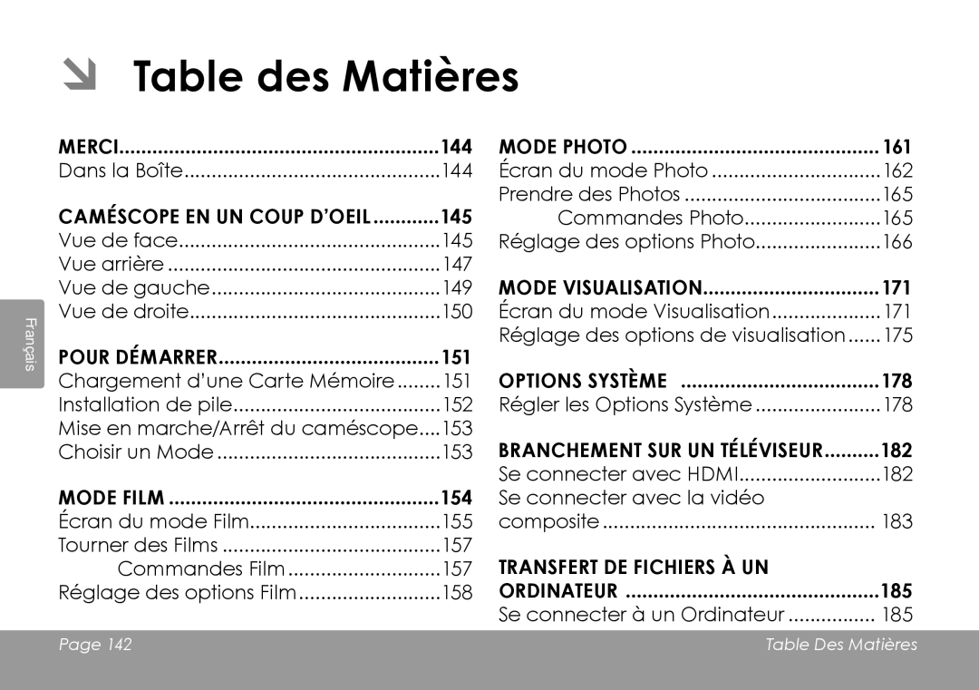 COBY electronic CAM4505 instruction manual ÂÂ Table des Matières, Caméscope EN UN Coup D’OEIL 