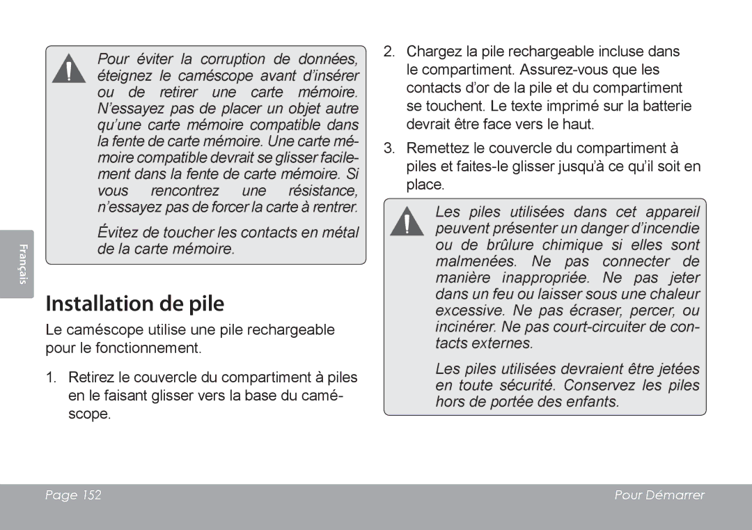 COBY electronic CAM4505 instruction manual Installation de pile 