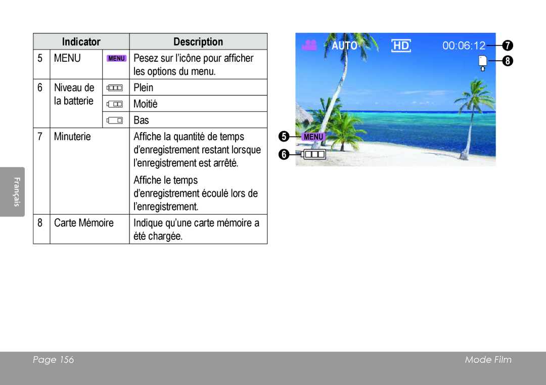 COBY electronic CAM4505 instruction manual Pesez sur l’icône pour afficher 