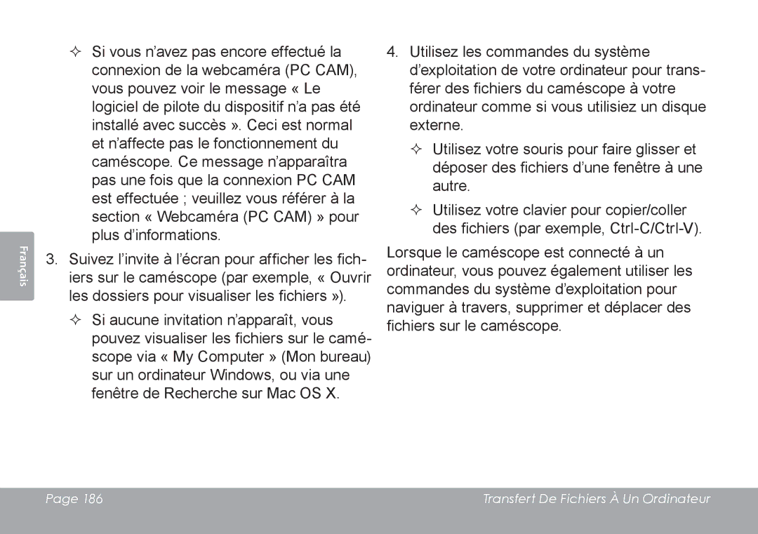 COBY electronic CAM4505 instruction manual Transfert De Fichiers À Un Ordinateur 