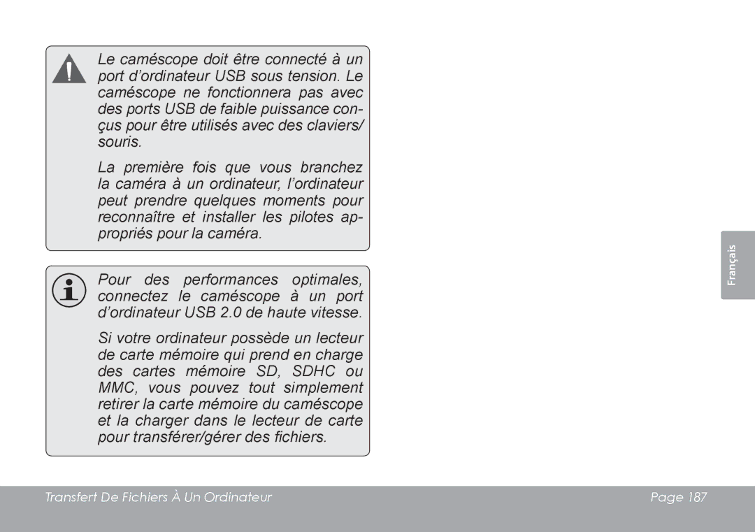 COBY electronic CAM4505 instruction manual Transfert De Fichiers À Un Ordinateur 