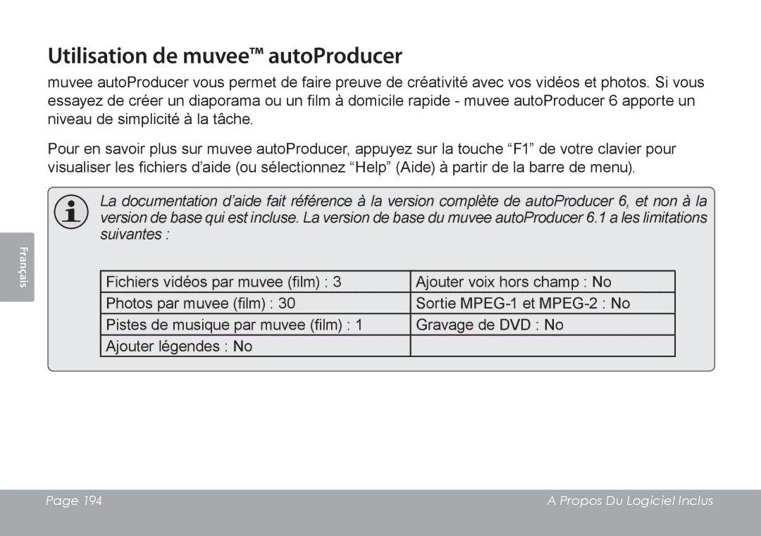 COBY electronic CAM4505 instruction manual Utilisation de muvee autoProducer 