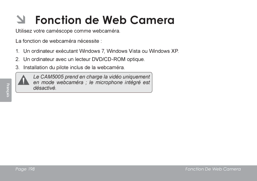 COBY electronic CAM4505 instruction manual ÂÂ Fonction de Web Camera 