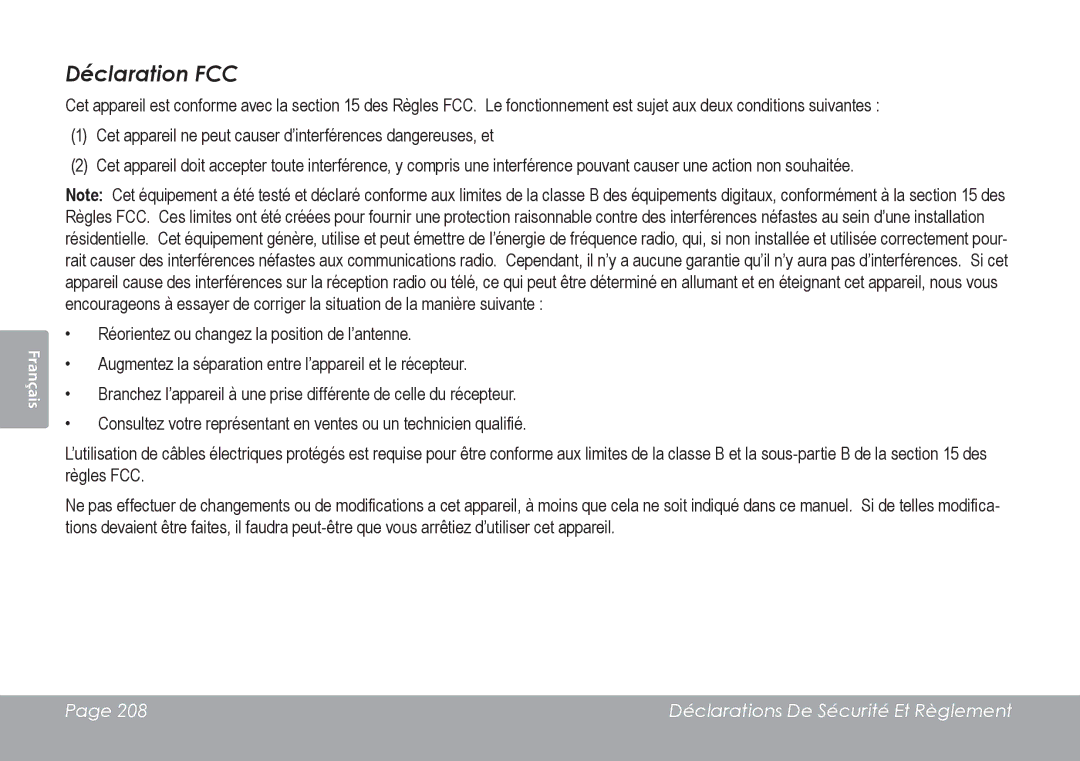 COBY electronic CAM4505 instruction manual Déclaration FCC 