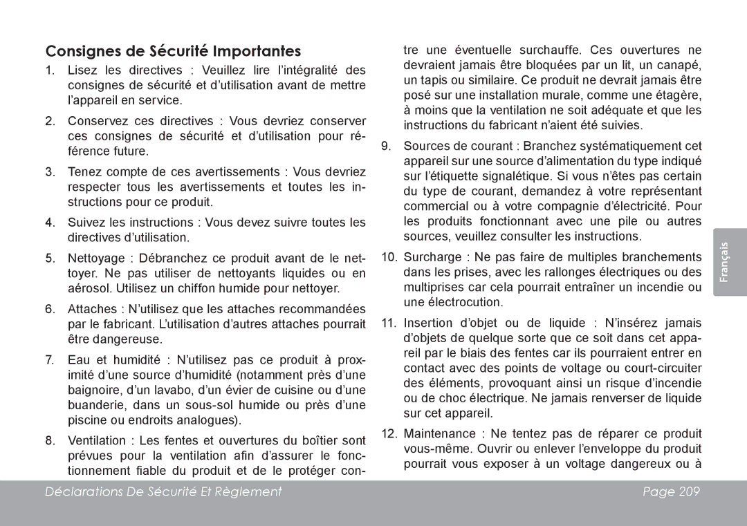 COBY electronic CAM4505 instruction manual Consignes de Sécurité Importantes 