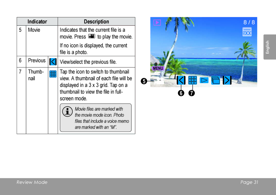 COBY electronic CAM4505 instruction manual Movie files are marked with 