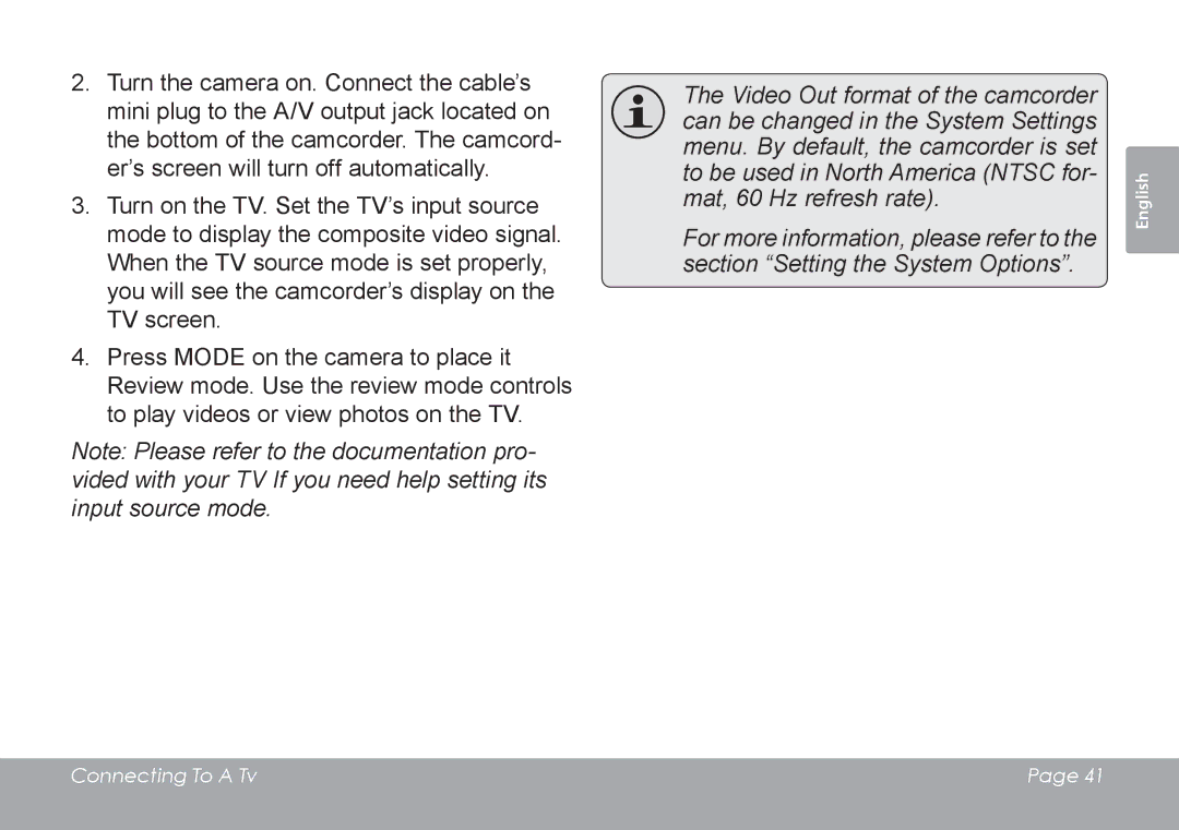 COBY electronic CAM4505 instruction manual Connecting To a Tv 