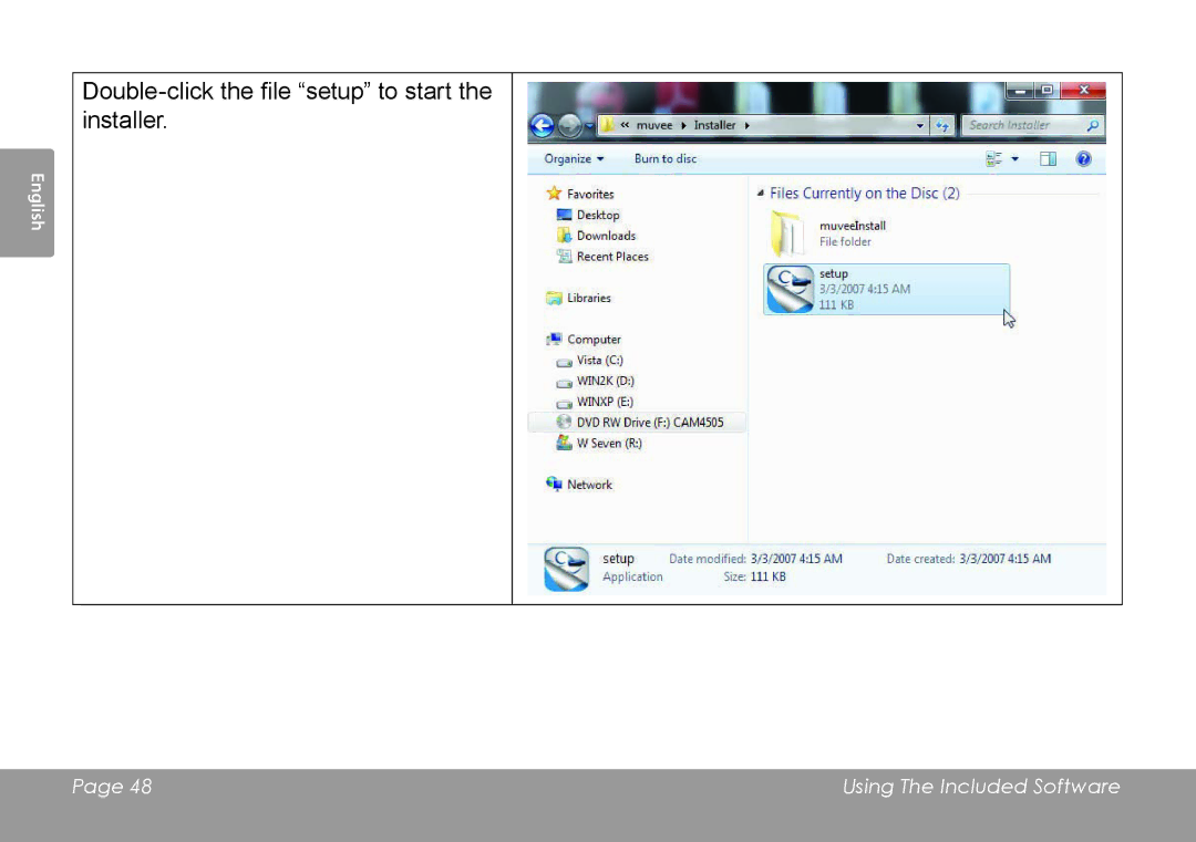 COBY electronic CAM4505 instruction manual Double-click the file setup to start the installer 