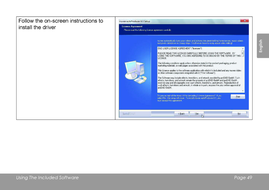 COBY electronic CAM4505 instruction manual Follow the on-screen instructions to install the driver 