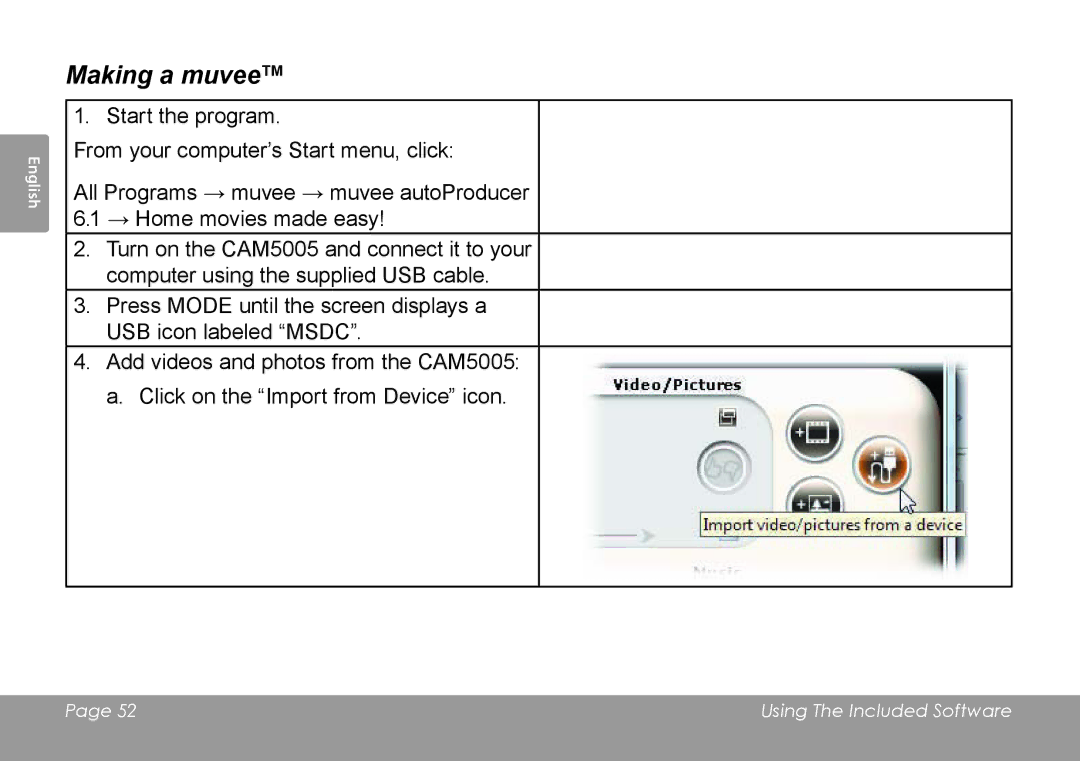 COBY electronic CAM4505 instruction manual Making a muvee 