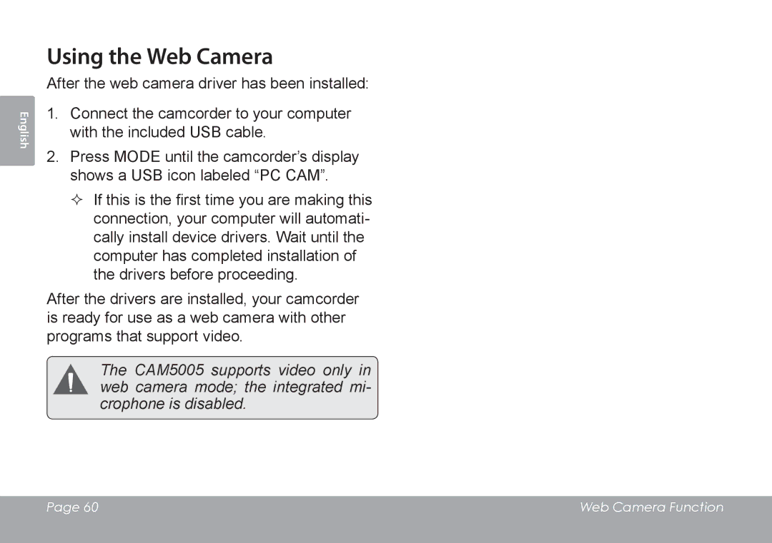 COBY electronic CAM4505 instruction manual Using the Web Camera 