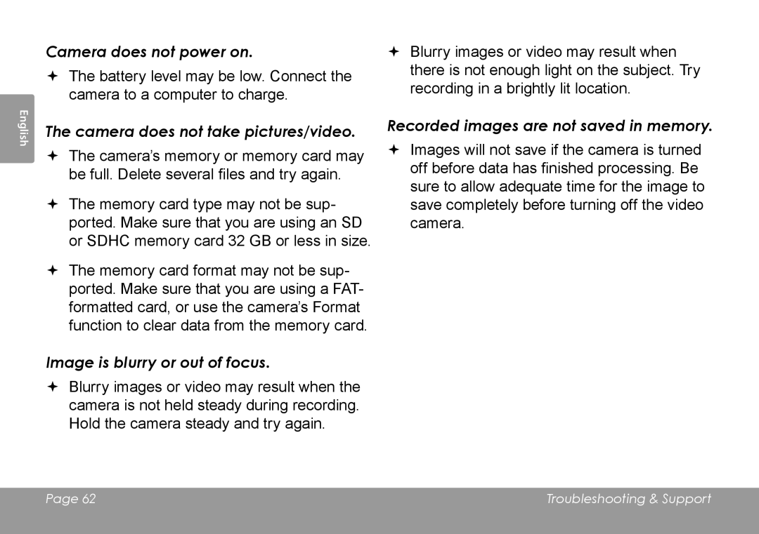 COBY electronic CAM4505 instruction manual Camera does not power on 