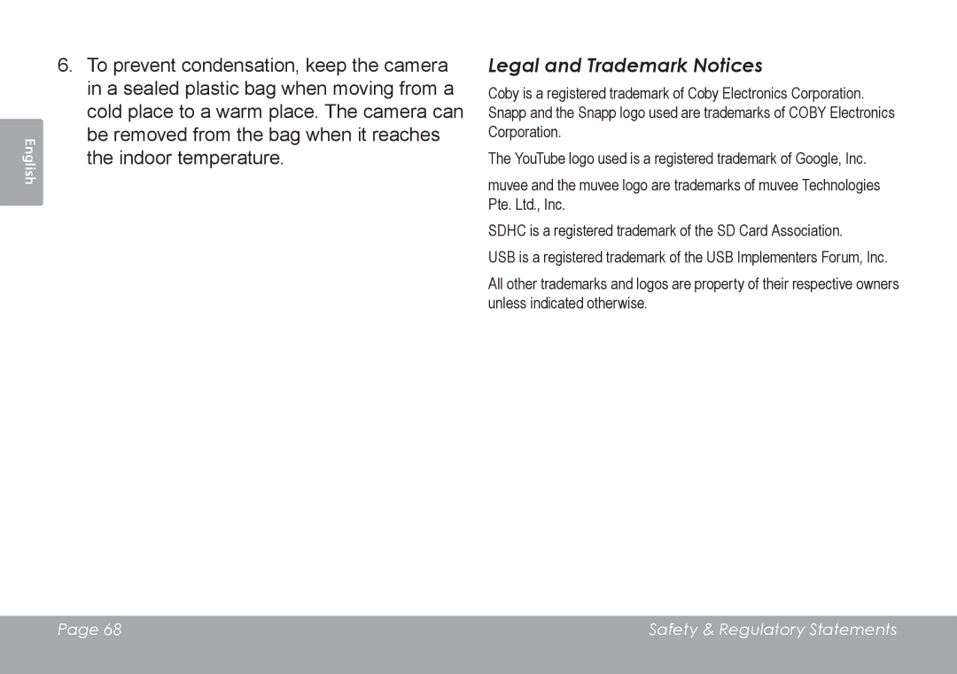 COBY electronic CAM4505 instruction manual Legal and Trademark Notices 