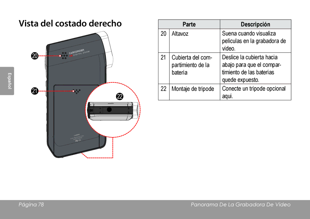 COBY electronic CAM4505 instruction manual Vista del costado derecho 