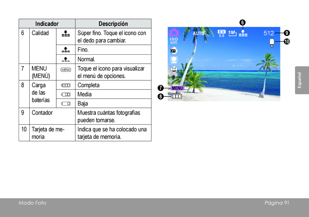 COBY electronic CAM4505 instruction manual Toque el icono para visualizar 