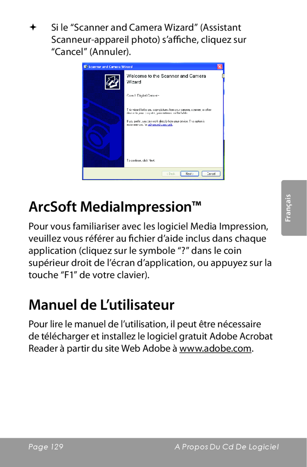 COBY electronic CAM5000 instruction manual ArcSoft MediaImpression, Manuel de L’utilisateur 