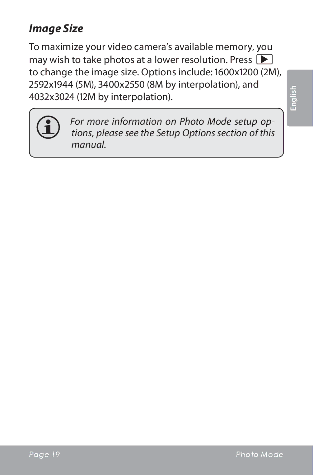 COBY electronic CAM5000 instruction manual Image Size 