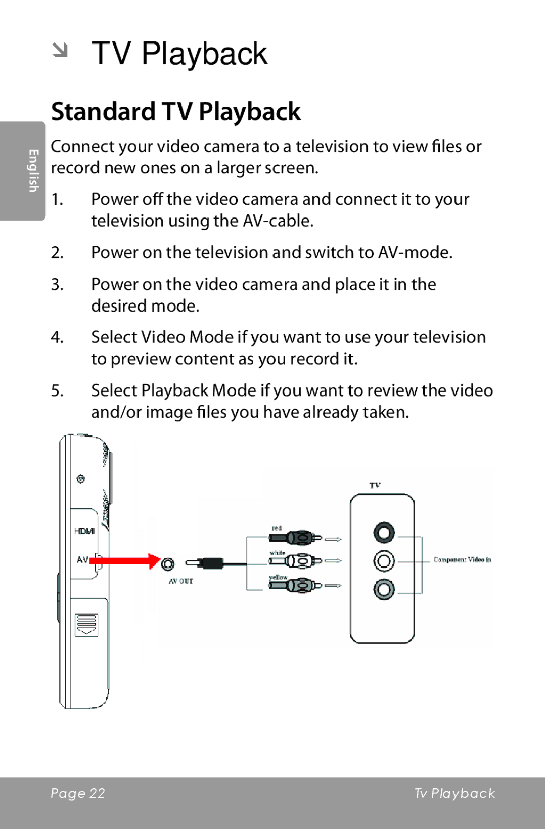 COBY electronic CAM5000 instruction manual ÂÂ TV Playback, Standard TV Playback 