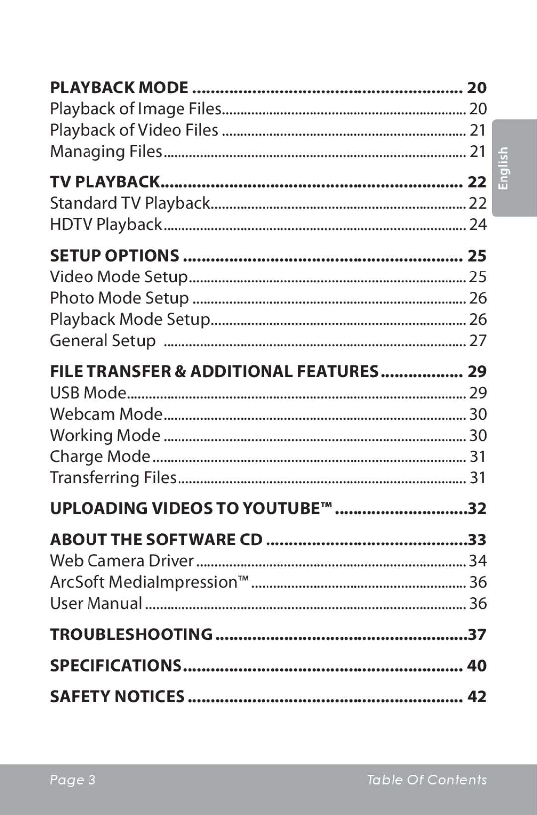 COBY electronic CAM5000 instruction manual File Transfer & Additional Features 