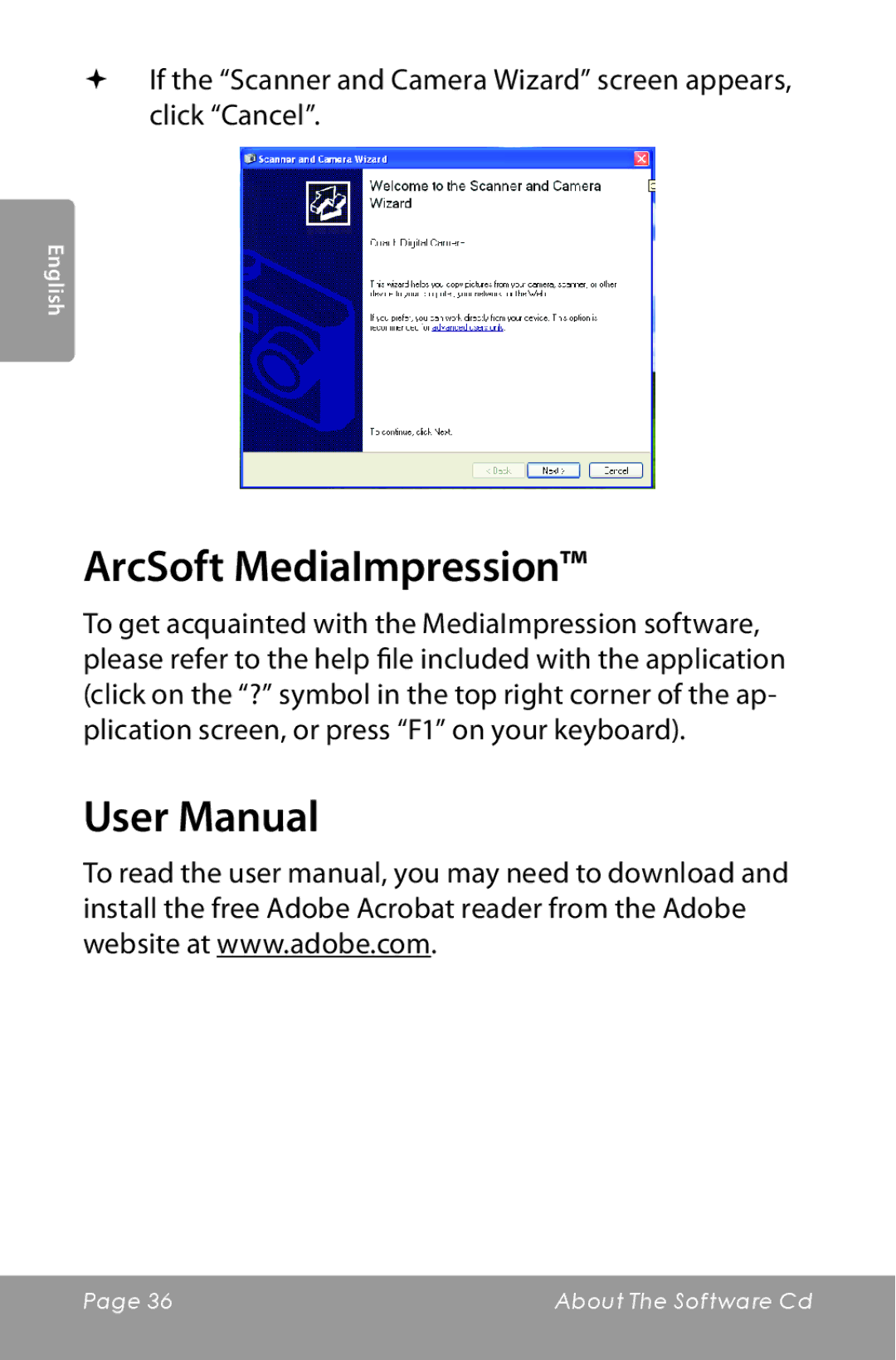 COBY electronic CAM5000 instruction manual ArcSoft MediaImpression 